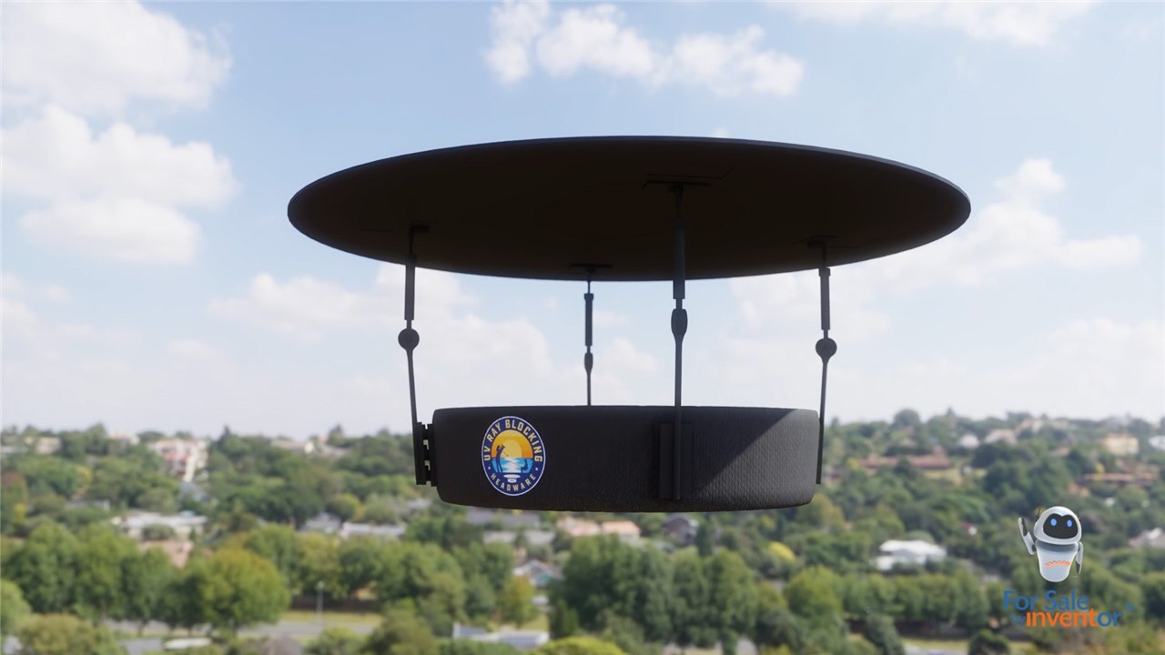 UV Ray-Blocking Headwear shown from the front with the sunshield in position